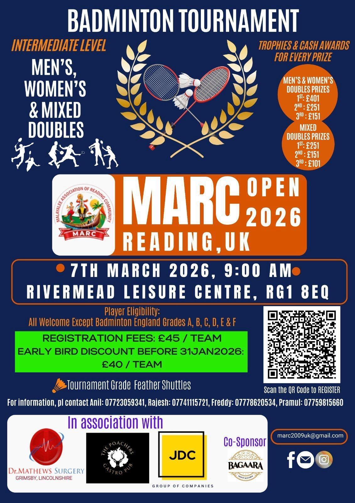 MARC Open Badminton Tournament 2026 Poster
