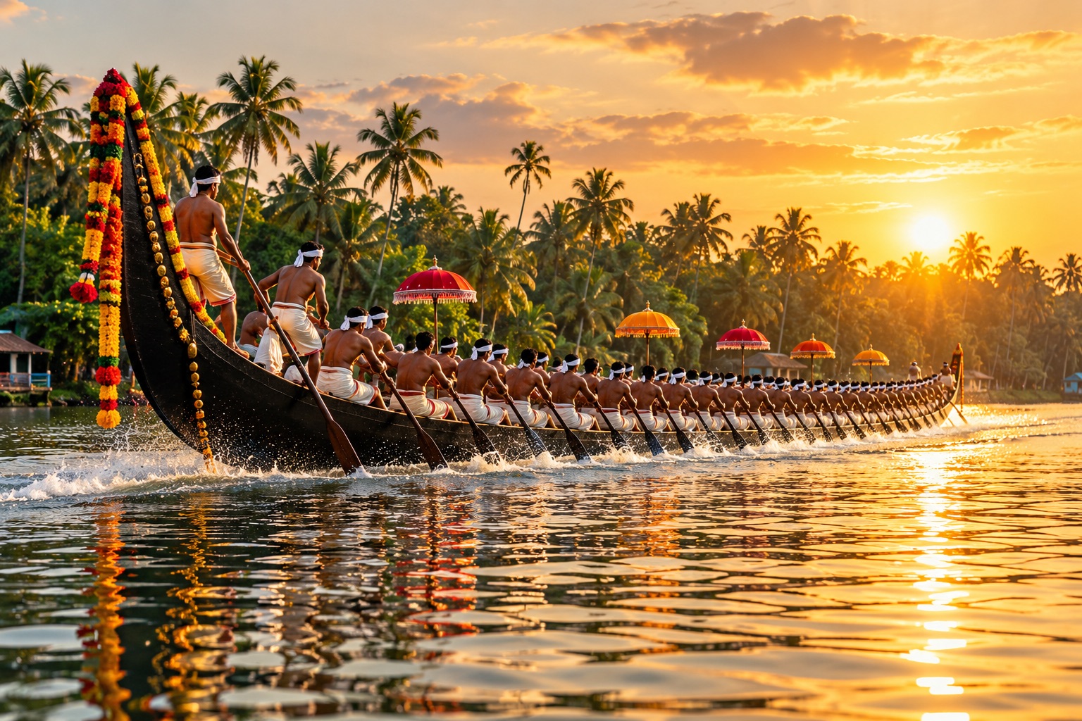 A snake boat race on the Kerala backwaters